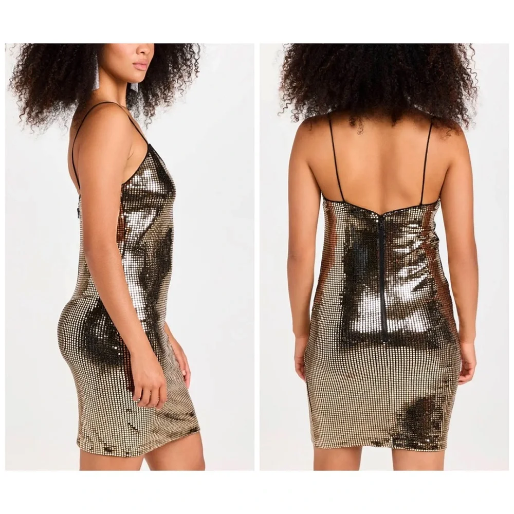 Alice + Olivia Nelle Fitted Gold Embellished Mini Dress